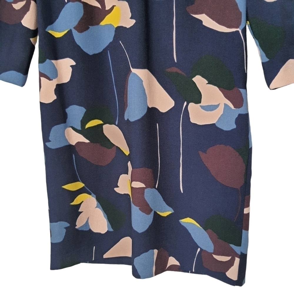 Boden Navy Floral Long 3/4 Sleeve Mini Dress Pockets Split V-neck Size 2R - Picture 4 of 14